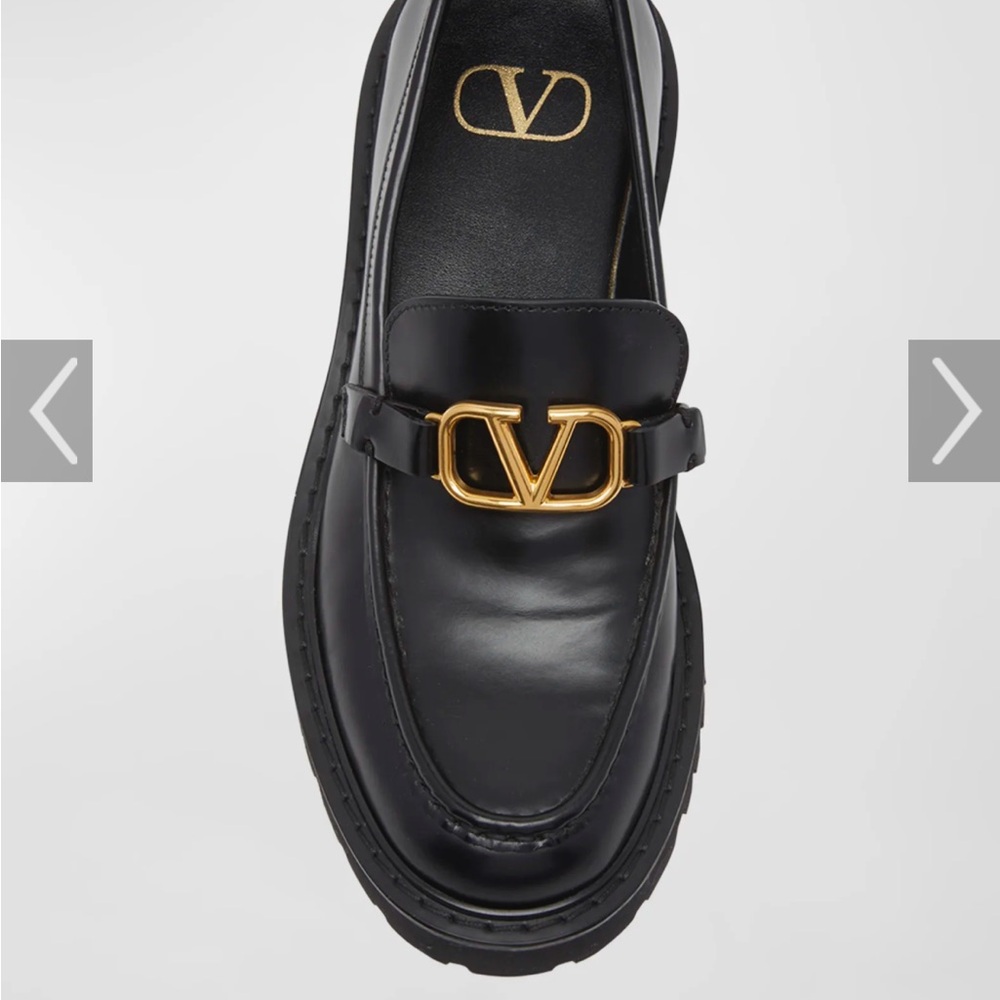 Brand New in Box Women’s Valentino Black Loafers with Gold Logo